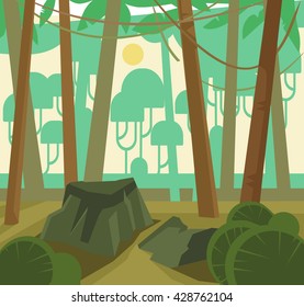 Jungle green forest. Vector flat cartoon illustration