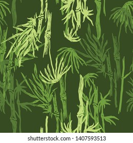 Jungle green seamless pattern with bamboo trees. Floral background. Colored tropical wallpaper, nature illustration for fabric, textile or prints - Vector