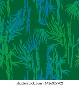 Jungle green seamless pattern with bamboo trees. Floral background. Colored tropical wallpaper, nature illustration for fabric, textile or prints - Vector