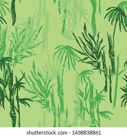 Jungle green seamless pattern with bamboo trees. Floral background. Colored tropical wallpaper, nature illustration for fabric, textile or prints - Vector