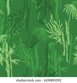 Jungle green seamless pattern with bamboo trees. Floral background. Colored tropical wallpaper, nature illustration for fabric, textile or prints - Vector
