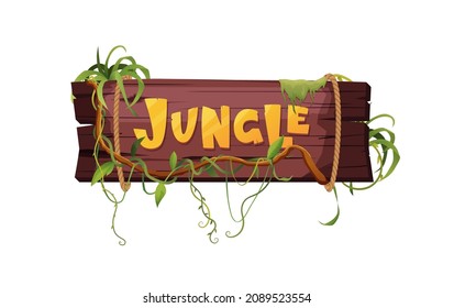 Jungle hand lettering wooden text. Textured cartoon letters. Liana or vine winding branches. Vector illustration. 