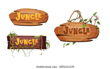 Jungle hand lettering wooden text. Textured cartoon letters. Liana or vine winding branches. Vector illustration for 2d game. 
