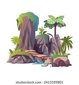 Jungle house of colorful set. Showcasing of the playful and imaginative world of this cartoon jungle house illustration, where creativity knows no bounds. Vector illustration.