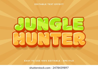 jungle hunter Editable text effect 3d Trendy Cartoon template style cute vector