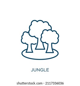 jungle icon. Thin linear jungle outline icon isolated on white background. Line vector jungle sign, symbol for web and mobile