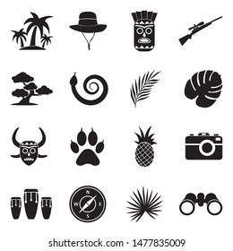 Jungle Icons. Black Flat Design. Vector Illustration.