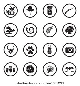 Iconos de la jungla. Diseño Plano Negro En Círculo. Ilustración vectorial.