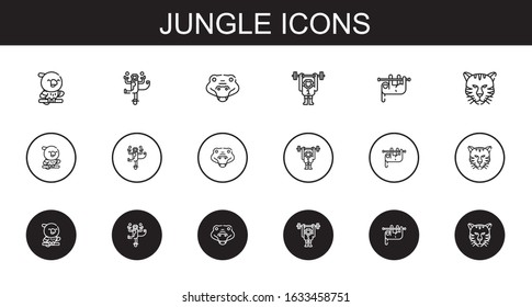 jungle icons set. Collection of jungle with parrot, monkey, crocodile, sloth, tiger. Editable and scalable jungle icons.