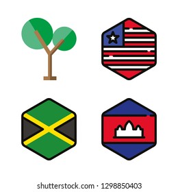 jungle icons set with tree, liberia and jamaica vector set