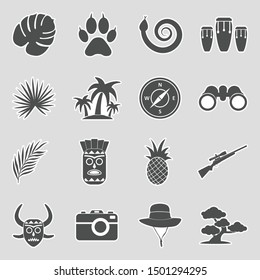 Jungle Icons. Sticker Design. Vector Illustration.