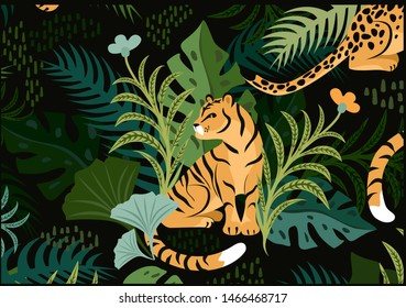 Jungle illustration on dark background