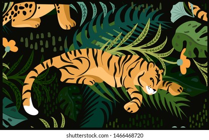 Jungle illustration on dark background