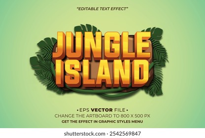 Efecto de texto de la isla de la selva Vector editable 3d