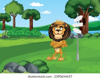 Diseño de vectores de caricatura de león de jungla
