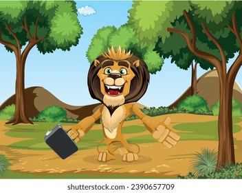 Diseño de vectores de caricatura de león de jungla