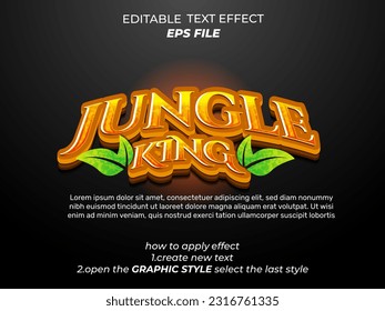 jungle king text effect, font editable, typography, 3d text. vector template