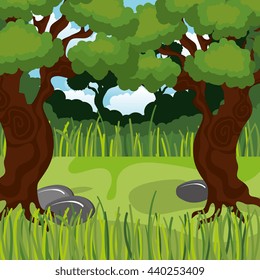 jungle landscape background isolated icon design, vector illustration  graphic 