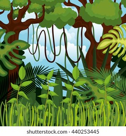jungle landscape background isolated icon design, vector illustration  graphic 
