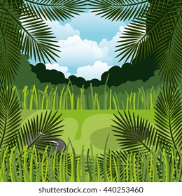 jungle landscape background isolated icon design, vector illustration  graphic 