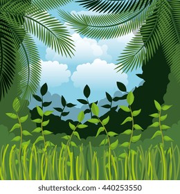 jungle landscape background isolated icon design, vector illustration  graphic 