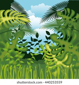 jungle landscape background isolated icon design, vector illustration  graphic 