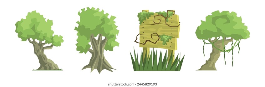 Jungle Landscape Elements for Video Game Flat Vector Set