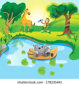 Jungle landscape with a lake
