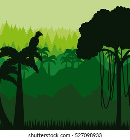 jungle landscape with palms and birds. colorful design. brazilian culture concept. vector illustration