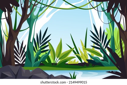 Jungle landscape or rainforest scape vector banner