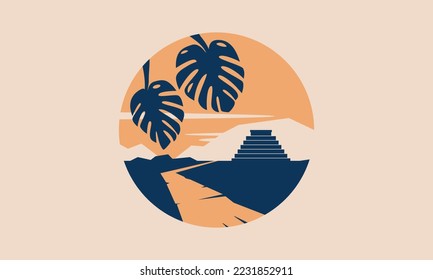 Jungle Landscape Retro Postcard Vector Illustration