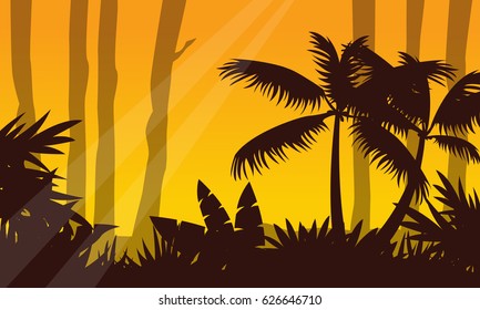 Jungle landscape with tree silhouette