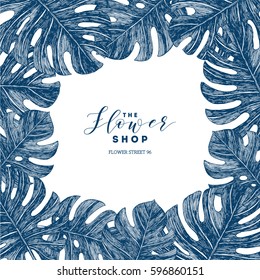 Jungle leaf frame. Tropical design template. Vector illustration