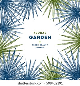 Jungle leaf frame. Tropical design template. Vector illustration