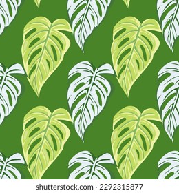 Jungle leaf seamless pattern. Exotic botanical texture. Floral background. Decorative tropical palm leaves wallpaper. Design for fabric, textile print, wrapping, cover. Vector illustration