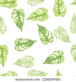 Papel de la hoja de la jungla sin soldadura. Las hojas de palma tropicales decorativas son un patrón impecable. Textura botánica exótica. Fondo floral. Diseño para tela, impresión textil, envoltura, cubierta. Ilustración del vector