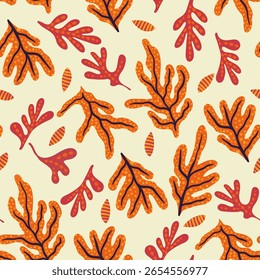 Jungle Leaves Exotic Whimsical Seamless Tropical Vector Pattern Matisse Style