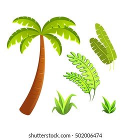 Jungle leaves and grass elements set