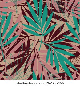 Jungle leaves seamless pattern, background. Colorful bright layers of leaves. 
