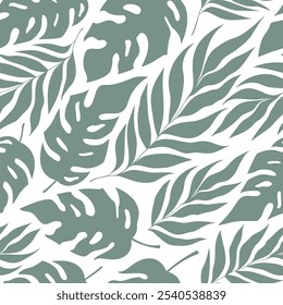 La selva deja un patrón sin fisuras. Ilustración vectorial gráfica moderna. Para tela, papel de embalaje y Fondo de pantalla.	
