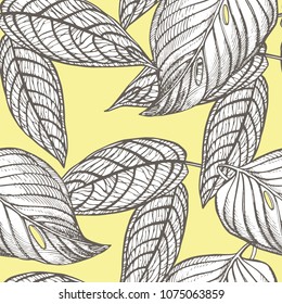 Jungle leaves seamless vector floral pattern background. Tropical palm leaves background. Vector illustration in trendy style.