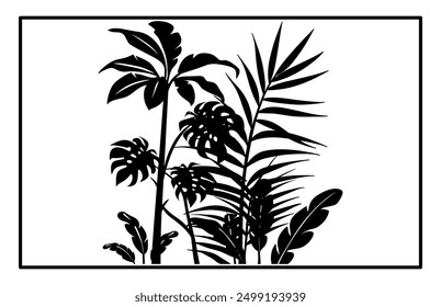 Jungle Leaves Silhouette - Tropical Foliage Illustration and Nature Clipart