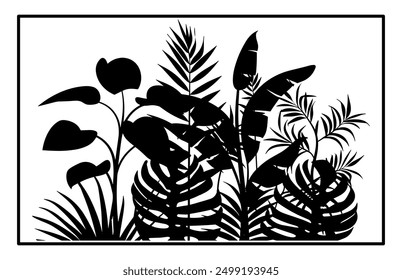 Jungle Leaves Silhouette - Tropical Foliage Illustration and Nature Clipart