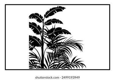 Jungle Leaves Silhouette - Tropical Foliage Illustration and Nature Clipart