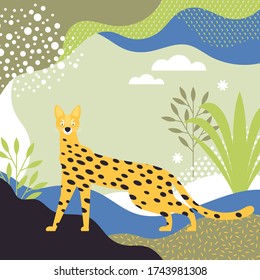 Ilustração do vetor Leopard da Selva. Formas onduladas abstratas, folhas trópicas, paisagem abstrata