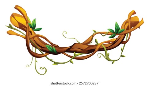 Jungle liana branches with vines and leaves. Vector cartoon illustration