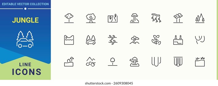 Jungle linear icon. Containing green, wild, foliage, botanical and more. Rainforests icon set. Minimalist icons pack. Vector illustration.