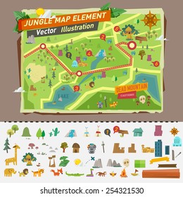 jungle map with graphic elements - vector illustration