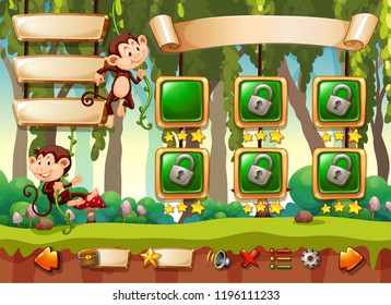 Jungle monkey game template illustration