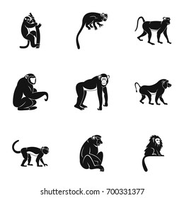 Jungle monkey icon set. Simple set of 9 jungle monkey vector icons for web isolated on white background